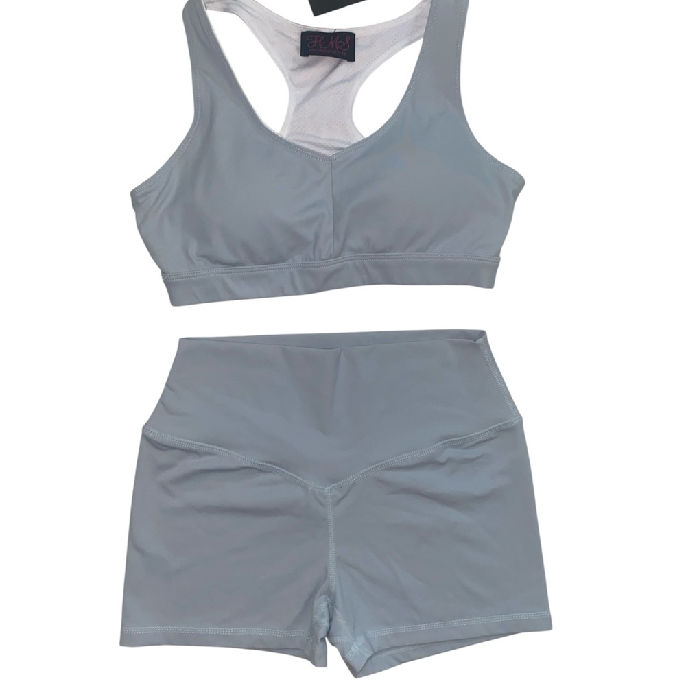 Hot Miami Styles Gray Sports Bra and Shorts Outfit NWT